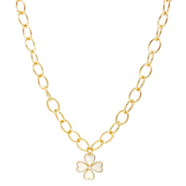 METAL CHAIN CLOVER PENDANT NECKLACE