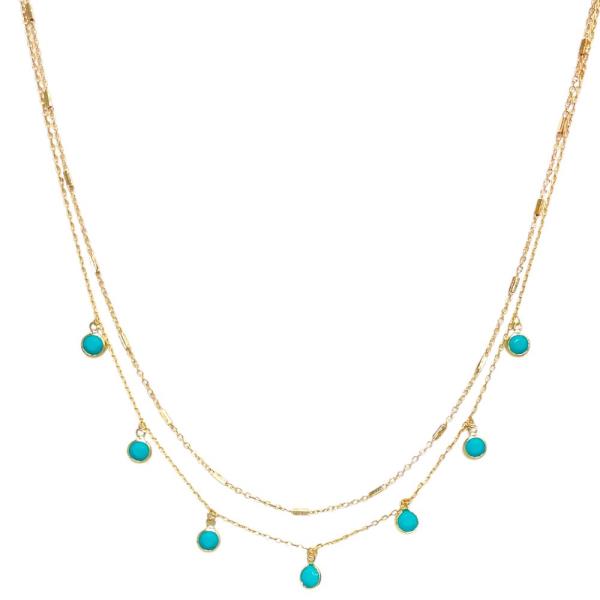 2 LAYERED METAL CHAIN MULTI STONE NECKLACE