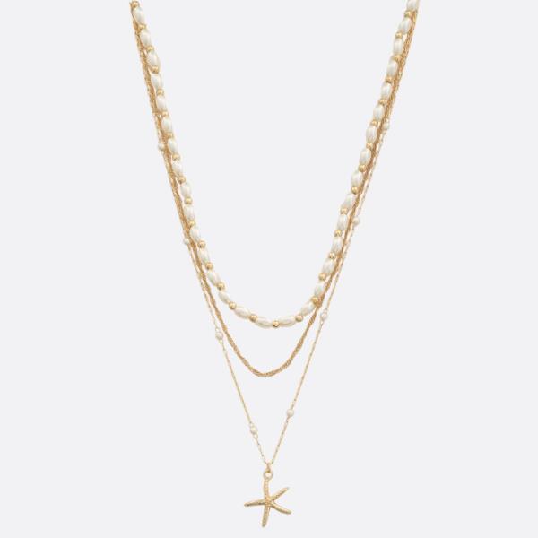 STARFISH PEARL BEAD LAYERED NECKLACE