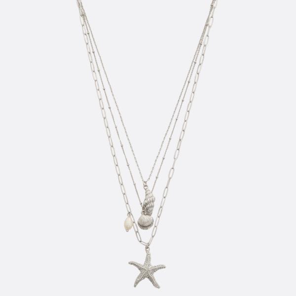 SEA LIFE MULTI CHARM PEARL BEAD LAYERED NECKLACE