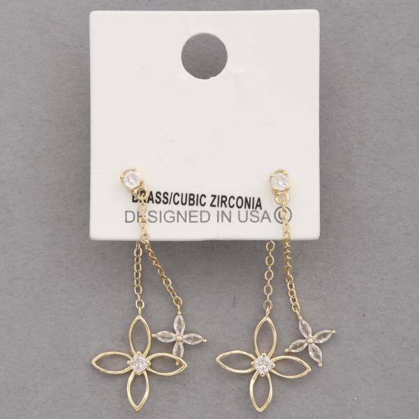 FLOWER CZ DANGLE METAL EARRING