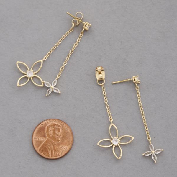 FLOWER CZ DANGLE METAL EARRING