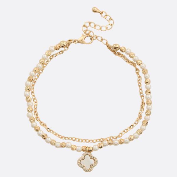 CLOVER CHARM CZ BEADED BRACELET