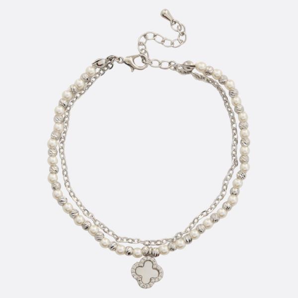 CLOVER CHARM CZ BEADED BRACELET