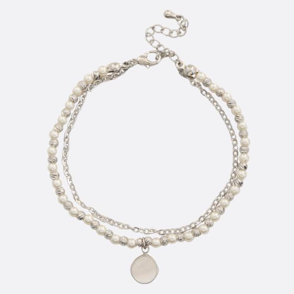 MOTHER OF PEARL COIN BEADED LAYERED BRACELET