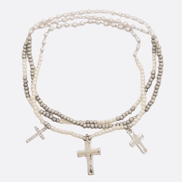 CROSS CHARM PEARL BEADED BRACELET