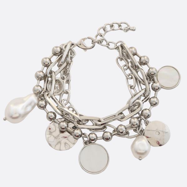 MOTHER OF PEARL COIN BALL BEAD LAYERED BRACELET