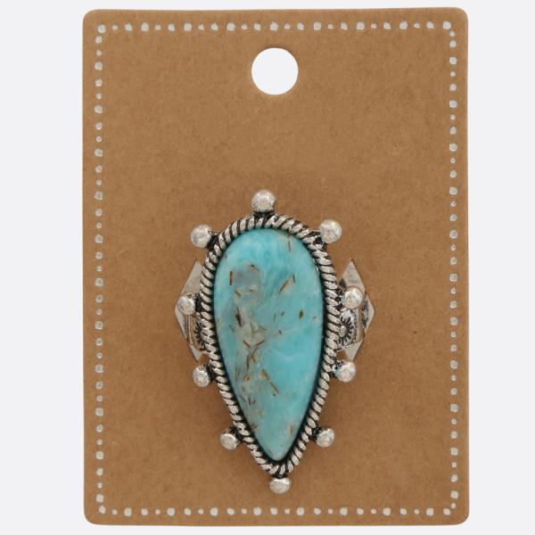 WESTERN STYLE TEARDROP TURQUOISE STONE RING