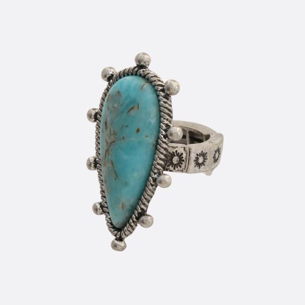 WESTERN STYLE TEARDROP TURQUOISE STONE RING