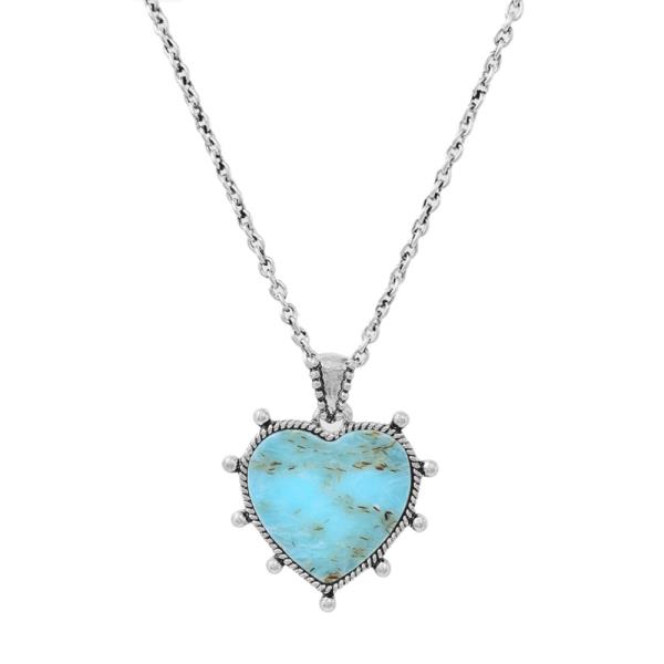 WESTERN STYLE TURQUOISE HEART PENDANT NECKLACE