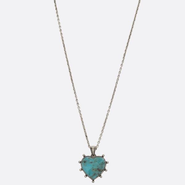 WESTERN STYLE TURQUOISE HEART PENDANT NECKLACE