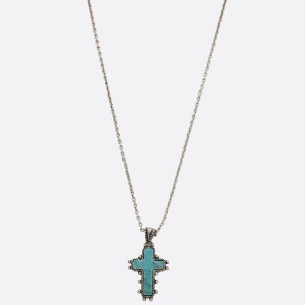 WESTERN STYLE TURQUOISE CROSS  PENDANT NECKLACE