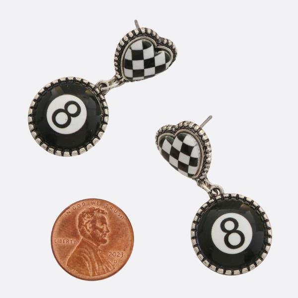 HEART EIGHT BALL LINK DANGLE EARRING