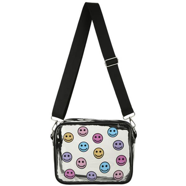 (ONLINE ONLY) CLEAR HAPPY FACE RECTANGLE ADJUSTABLE CROSSBODY BAG