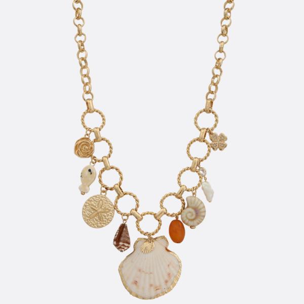 SEA SHELL PENDANT MULTI CHARM NECKLACE