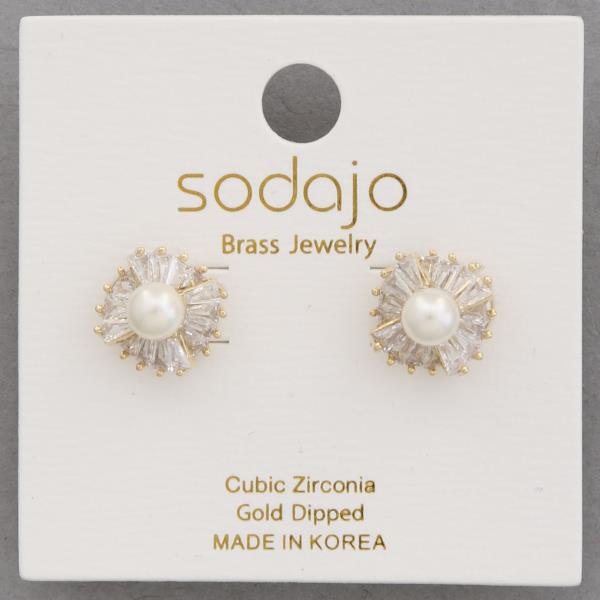 SODAJO PEARL BEAD CZ GOLD DIPPED EARRING