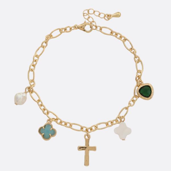 CROSS CLOVER CHARM OVAL LINK BRACELET