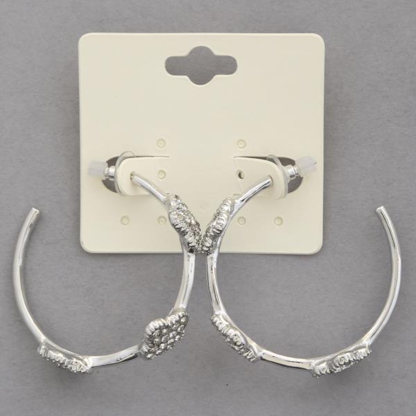 RHINESTONE CLOVER EDGE OPEN HOOP EARRING