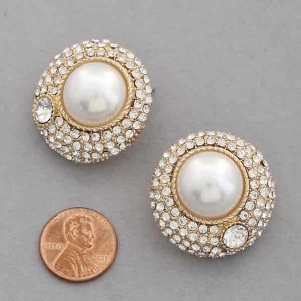 PEARL BEAD RHINESTONE ROUND EARRING