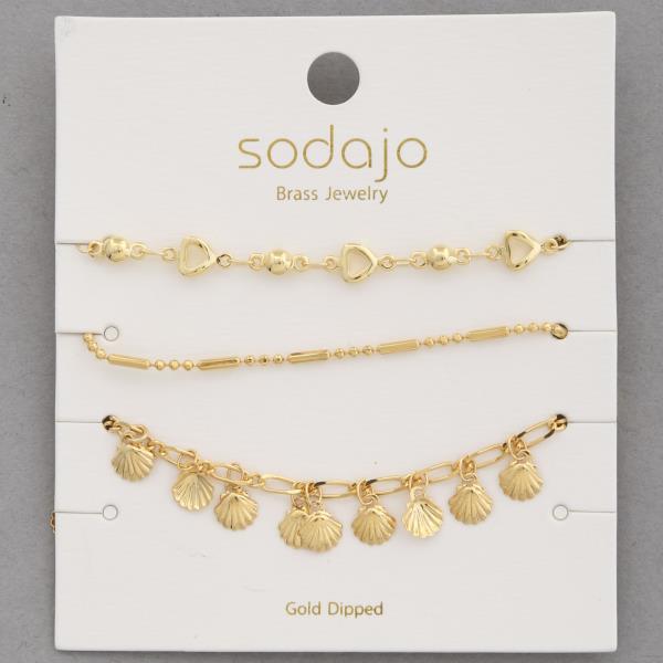 SODAJO ASSORTED SEASHELL CHARM GOLD DIPPED BRACELET SET