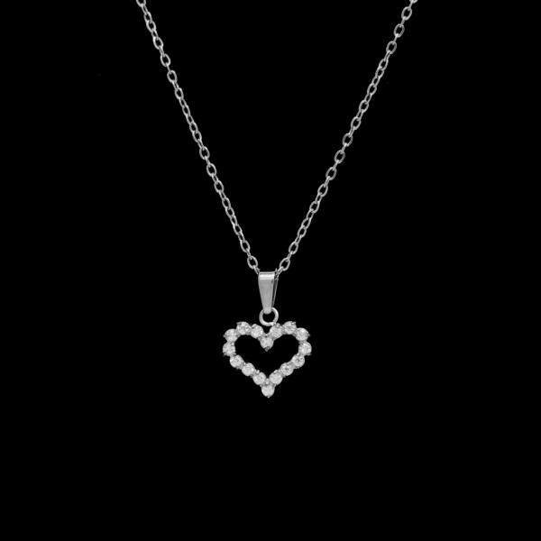 STAINLESS STEEL CZ HEART CHARM NECKLACE