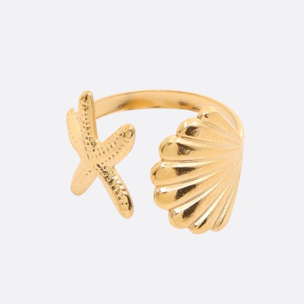 STARFISH SEASHELL METAL ADJUSTABLE RING