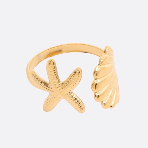 STARFISH SEASHELL METAL ADJUSTABLE RING