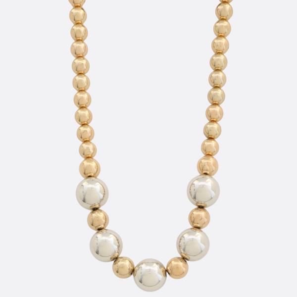 TWO TONE BALL BEAD LINK METAL NECKLACE