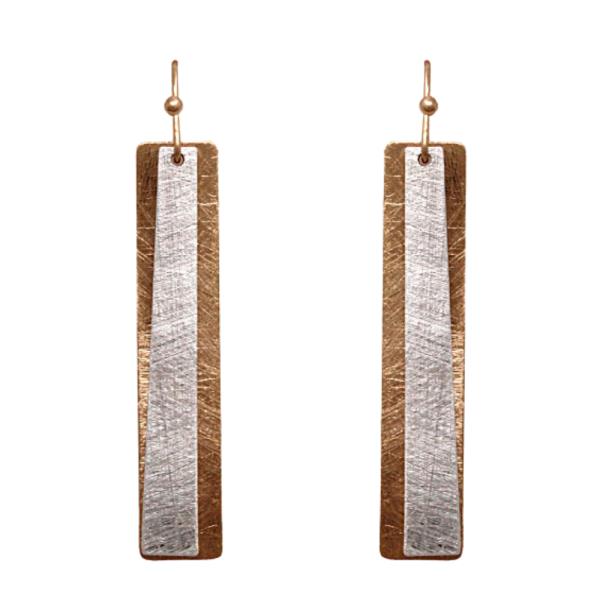 TWO TONE LONG RECTANGLE METAL EARRING