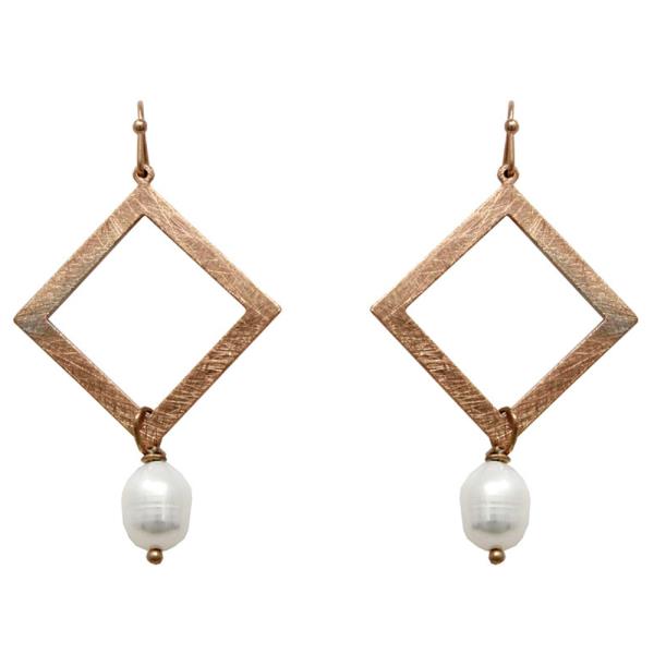 GEOMETRIC SHAPE PEARL BEAD DANGLE EARRING