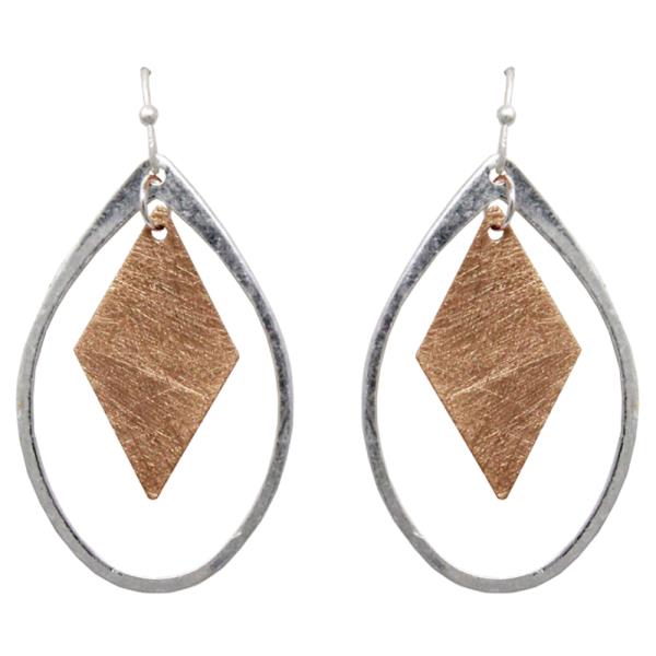 BRUSHED METAL TEARDROP DANGLE EARRING