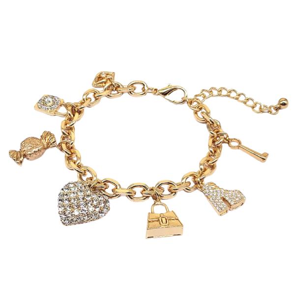 HEART RHINESTONE CHARM BRACELET