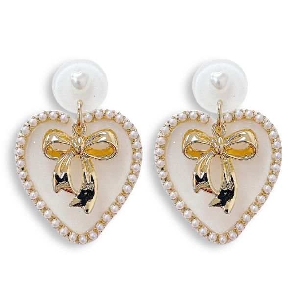 VDAY ACETATE HEART BOW DANGLE EARRING