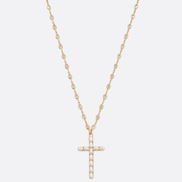 CROSS PENDANT PEARL BEAD NECKLACE