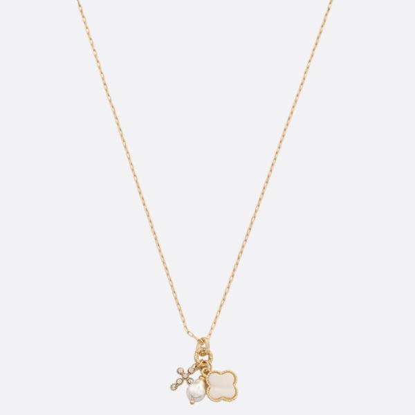 CLOVER CROSS CHARM NECKLACE