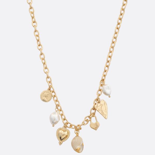 HEART SEASHELL MULTI CHARM NECKLACE