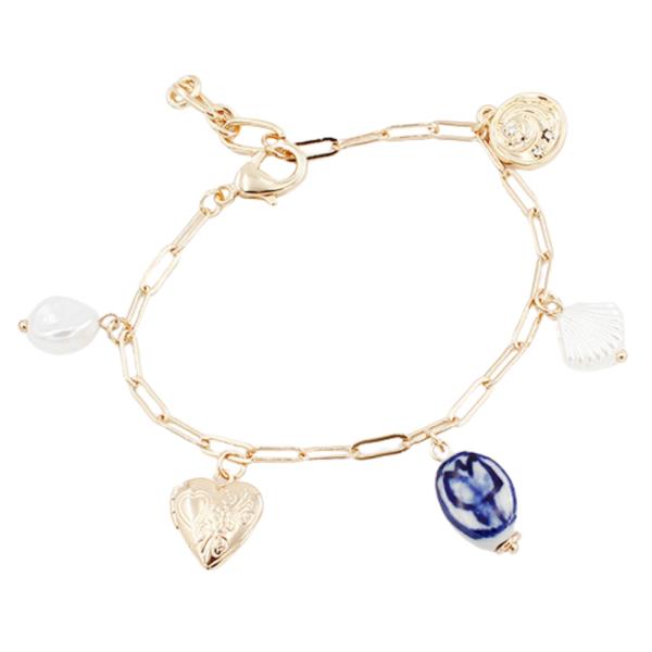 HEART SEASHELL CHARM OVAL LINK BRACELET