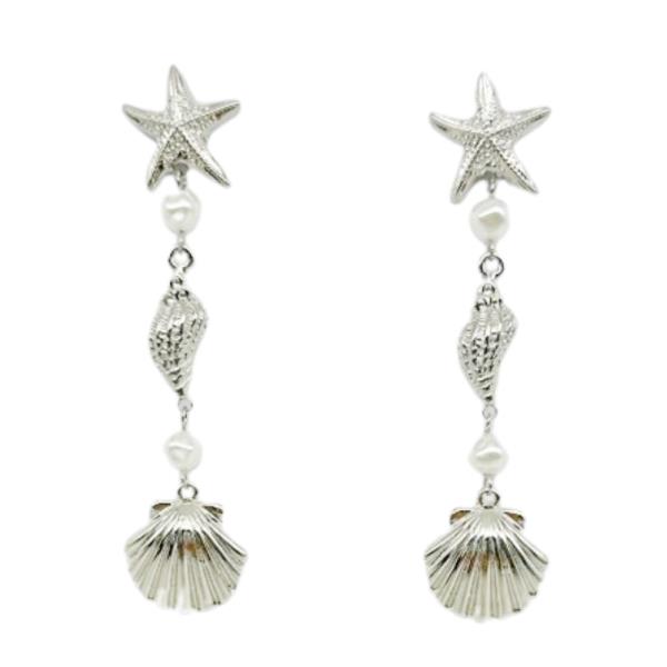 SEASHELL PEARL BEAD LINK DANGLE EARRING