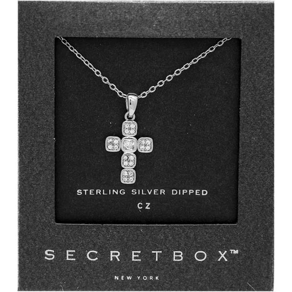 SECRET BOX GOLD DIPPED CZ FOSSIL CROSS NECKLACE