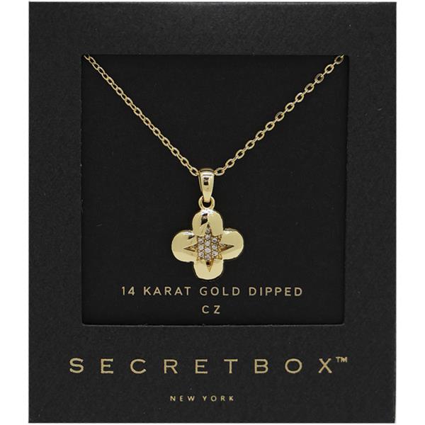 SECRET BOX GOLD DIPPED CZ FOSSIL CLOVER NECKLACE