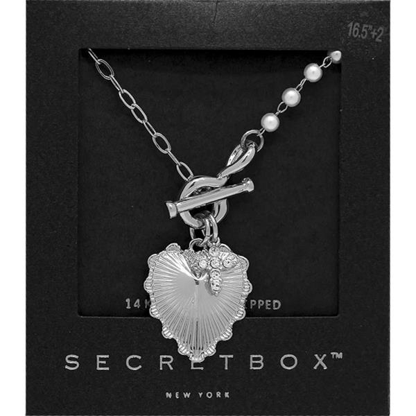 SECRET BOX GOLD DIPPED HEART CROSS TOGGLE NECKLACE