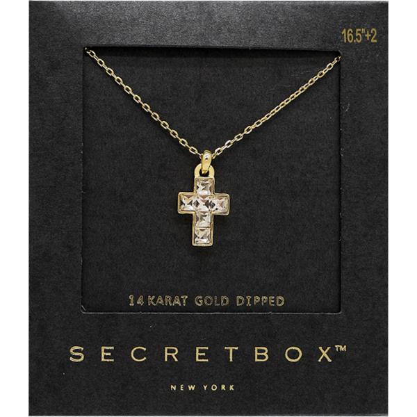 SECRET BOX GOLD DIPPED CROSS CZ NECKLACE