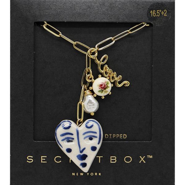 SECRET BOX GOLD DIPPED BLUE CERAMIC NECKLACE