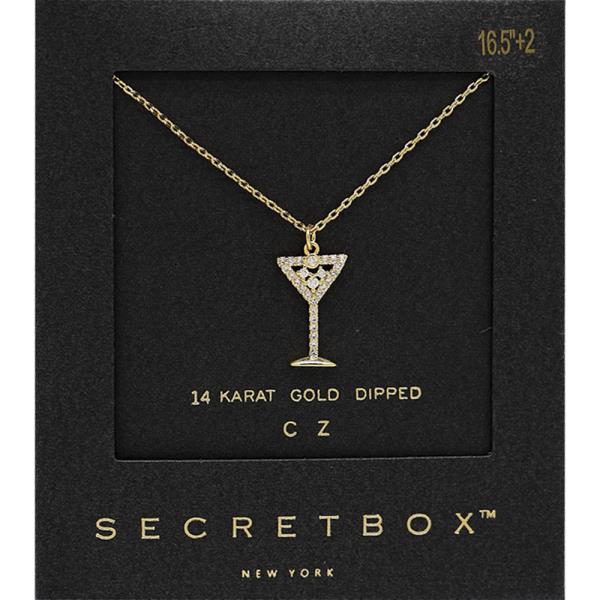 SECRET BOX GOLD DIPPED MARTINI PAVED NECKLACE