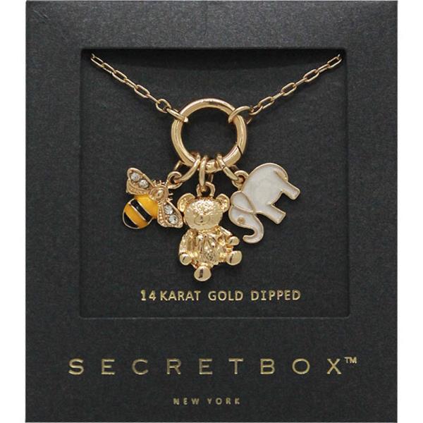 SECRET BOX GOLD DIPPED GOLD DIPPED ELEPHANT BEE CHARM NECKLACE