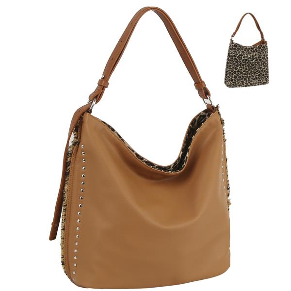 REVERSIBLE LEOPARD SHOULDER HOBO BAG