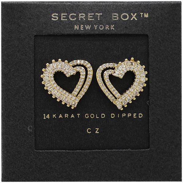 SECRET BOX GOLD DIPPED CZ HEART POST EARRING