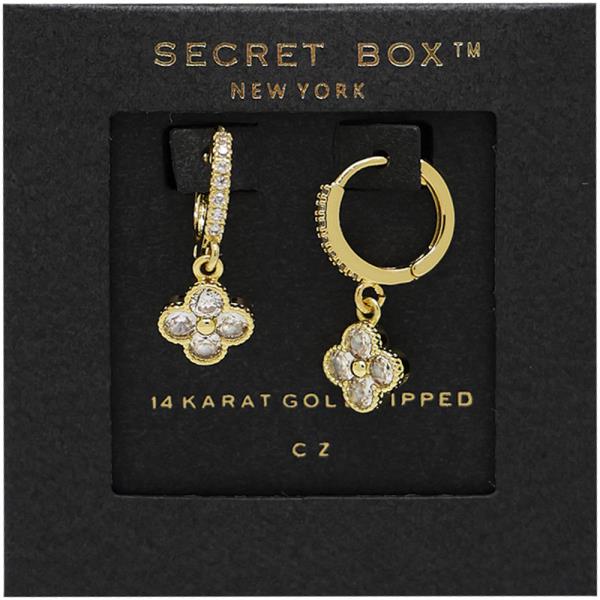 SECRET BOX GOLD DIPPED CZ CLOVER EARRING