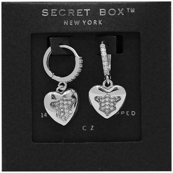 SECRET BOX GOLD DIPPED CZ HEART FOSSILS STYLE EARRING