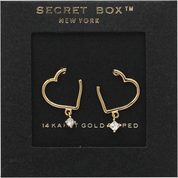 SECRET BOX GOLD DIPPED HEART CZ DANGLED HOOP